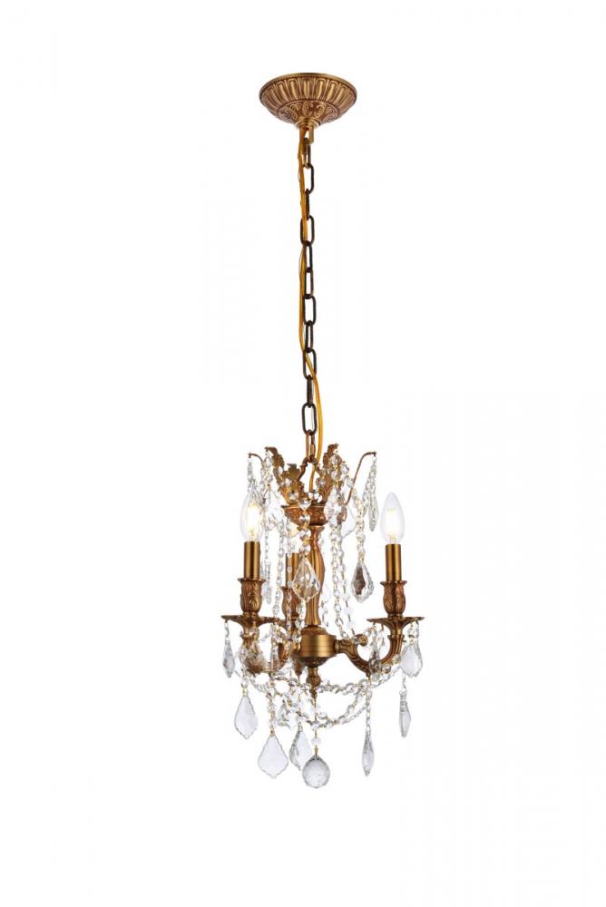 Rosalia 3 Light French Gold Pendant Clear Royal Cut Crystal