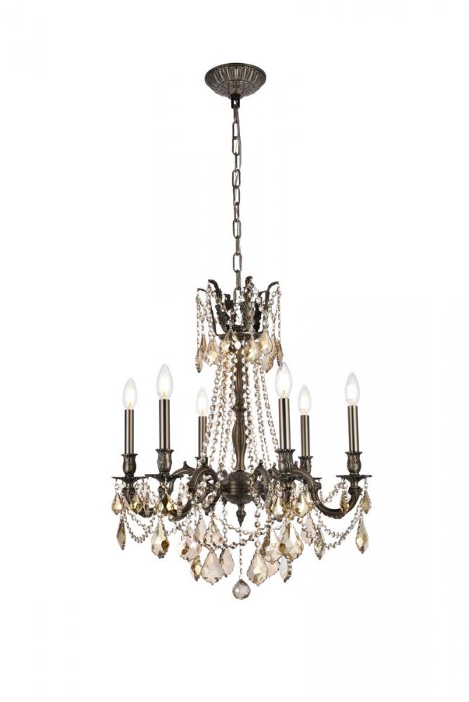 Rosalia 6 Light Pewter Chandelier Golden Teak (Smoky) Royal Cut Crystal