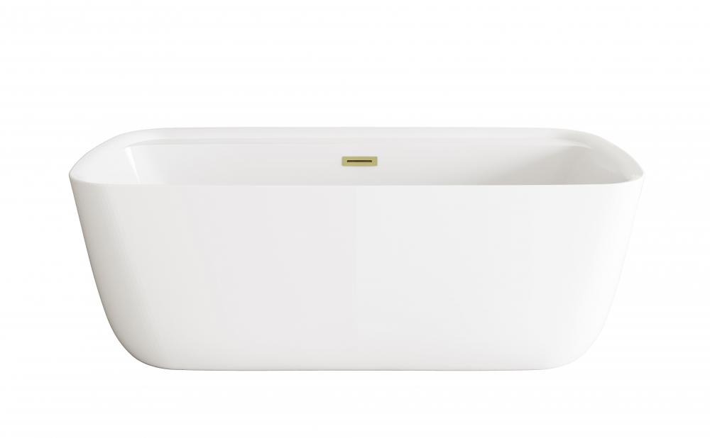 67 inch Soaking Bathtub in Glossy White with Brushed Gold Trim