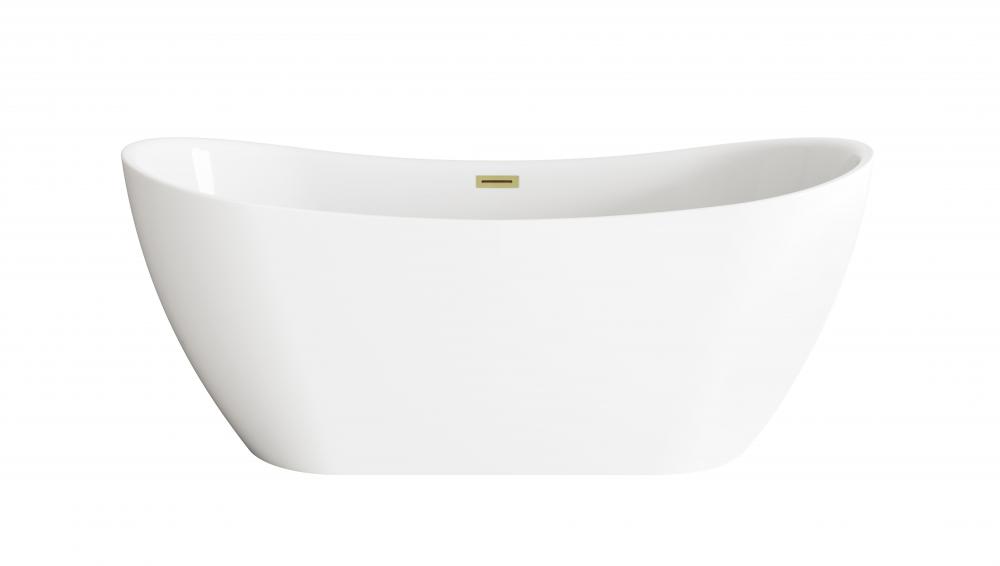 67 inch Bathtub in Glossy White with Brushed Gold Trim