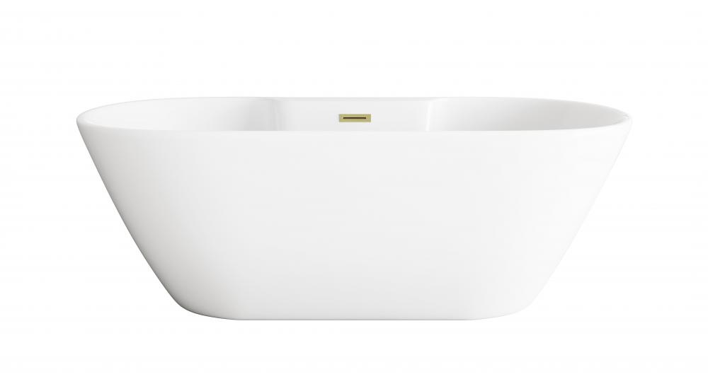 67 inch Bathtub in Glossy White with Brushed Gold Trim