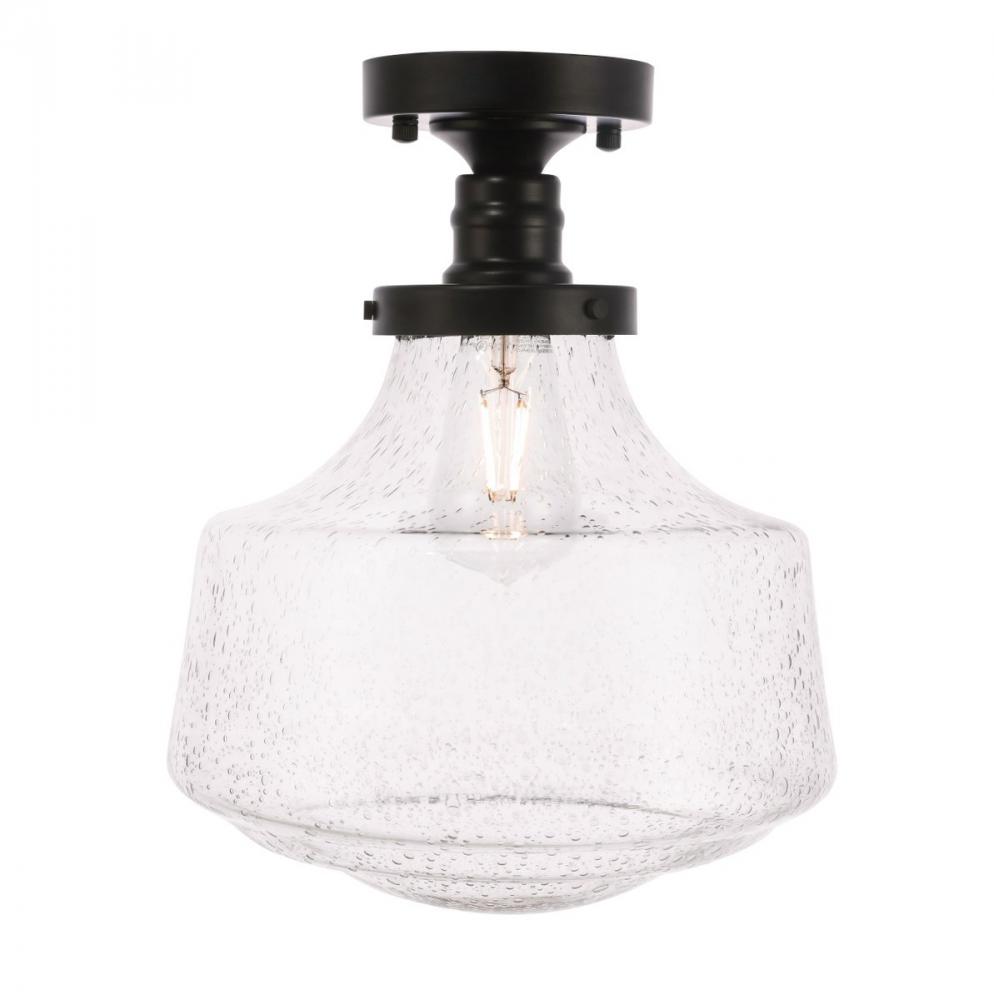 Lyle 1 light Black and Clear seeded glass Flush mount