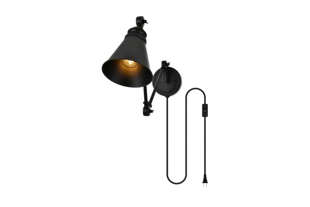 Van 1 Light Black Swing Arm Plug in Wall Sconce