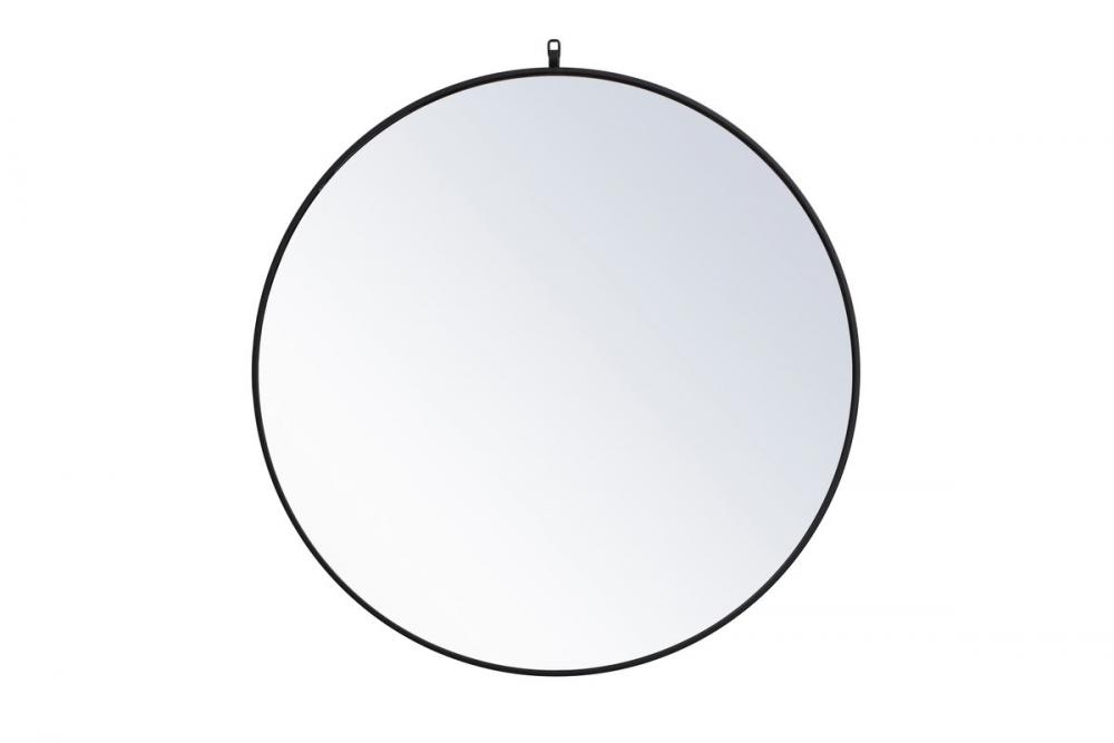 Metal Frame Round Mirror with Decorative Hook 39 Inch in Black