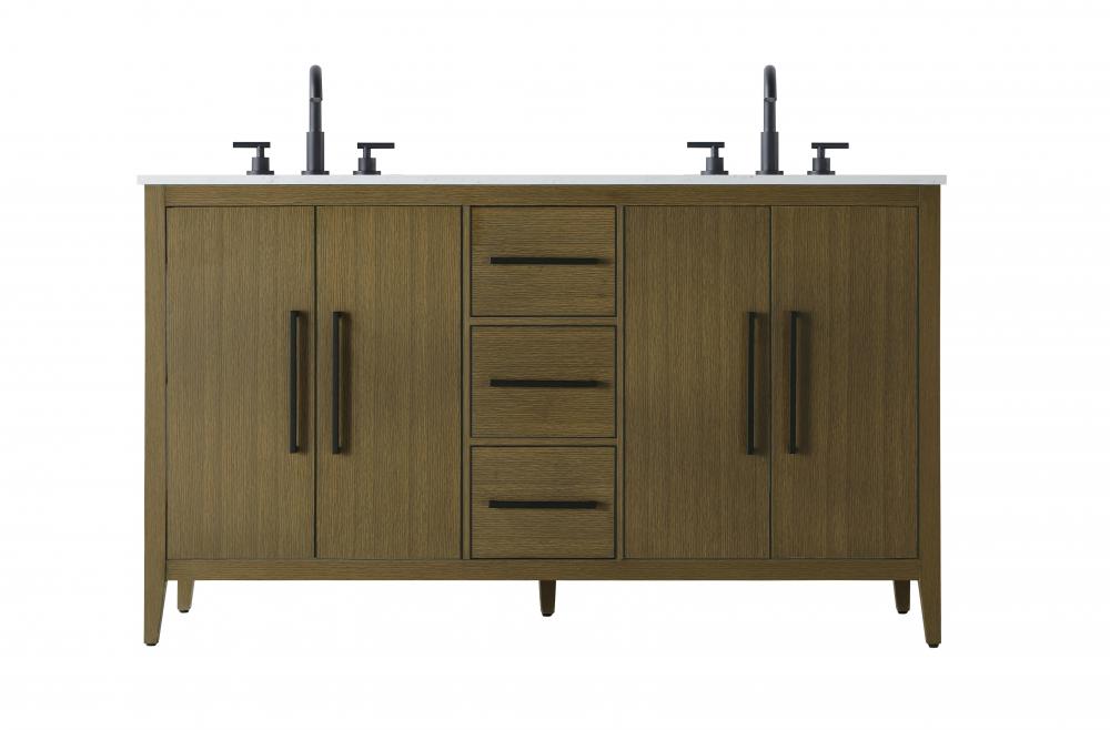 60 inch Double Bathroom Vanity in Chestnut Brown