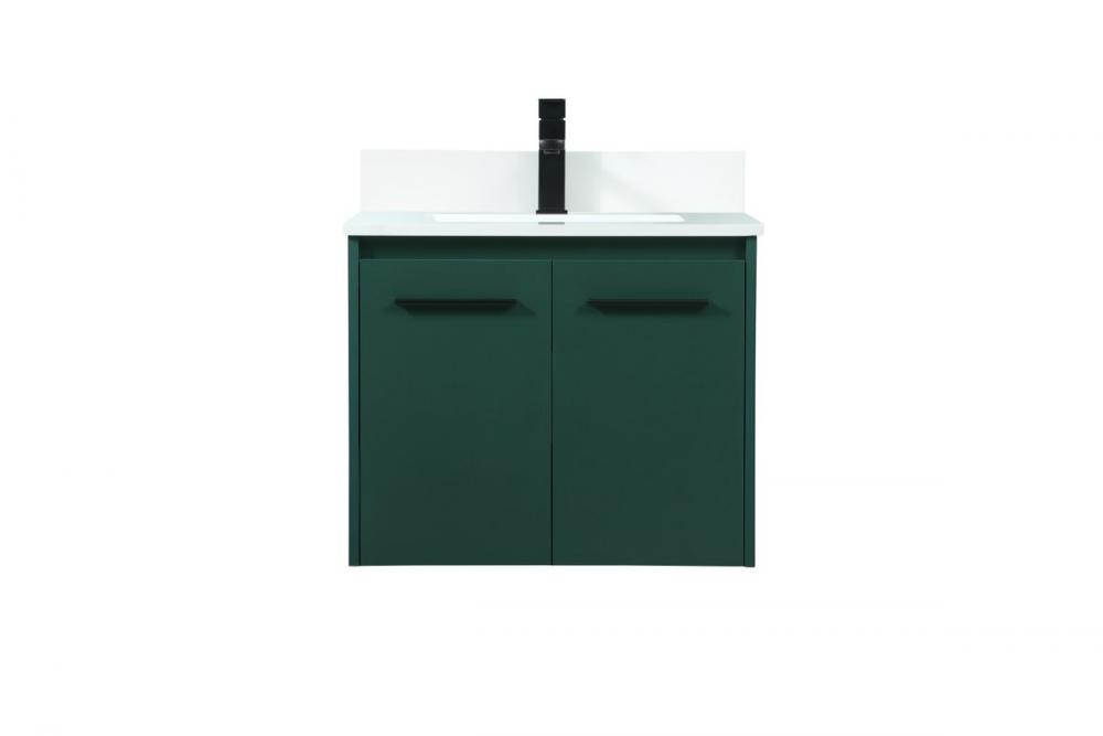 24 Inch Single Bathroom Vanity in Green with Backsplash