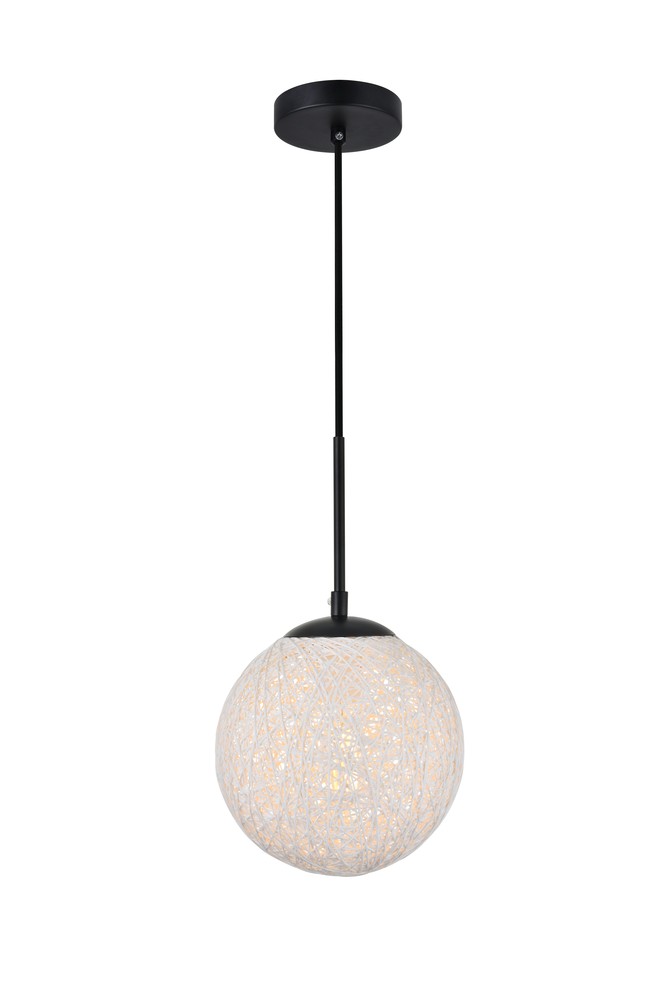 Malibu 1 Light Black Pendant With paper string ball