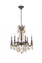 Elegant 9206D23PW-GT/RC - Rosalia 6 Light Pewter Chandelier Golden Teak (Smoky) Royal Cut Crystal