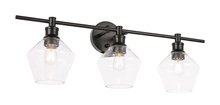 Elegant LD2316BK - Gene 3 Light Black and Clear Glass Wall Sconce