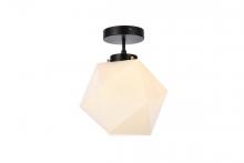 Elegant LD2347BK - Lawrence 1 Light Black and White Glass Flush Mount