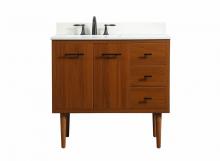 Elegant VF48036MTK-BS - 36 Inch Single Bathroom Vanity in Teak with Backsplash