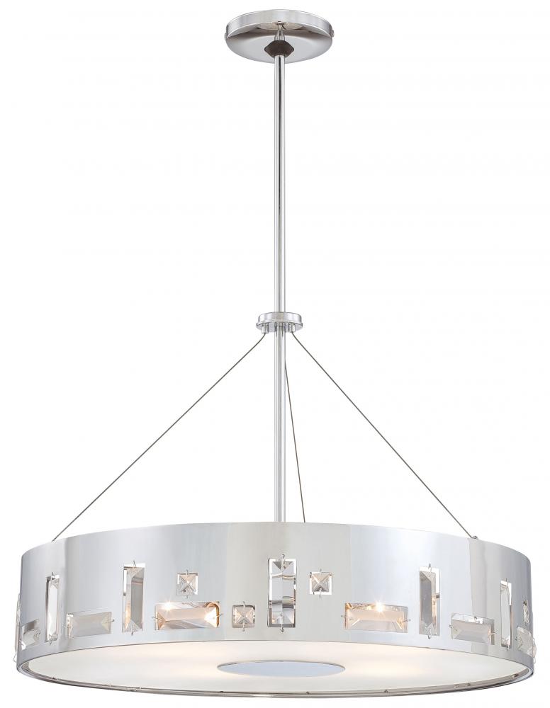 Five Light Chrome  Drum Shade Pendant