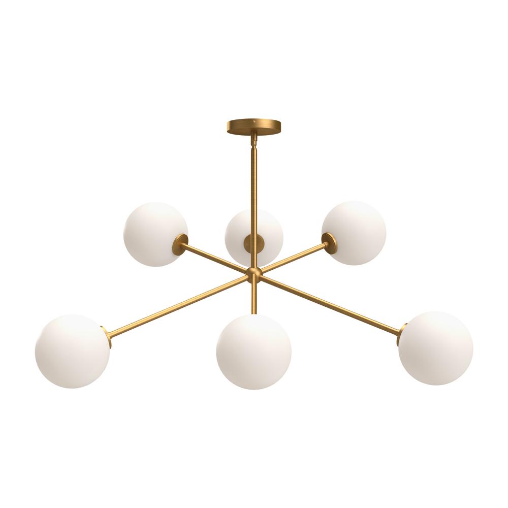 Cassia 40-in Aged Gold/Opal Matte Glass 6 Lights Chandeliers