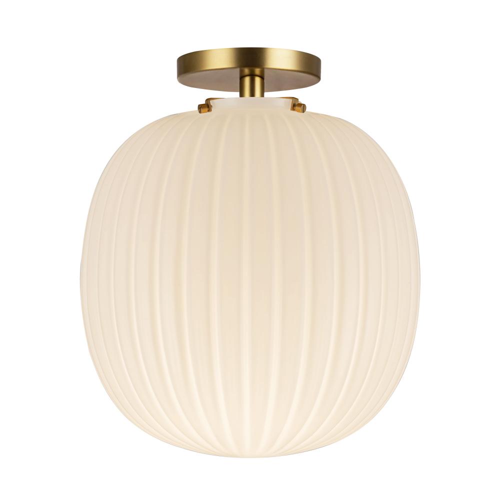 Cherise 12-in Brushed Gold/Glossy Ribbed Opal Glass Socket Semi-Flush Mount