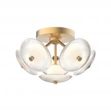 Alora Lighting FM417606BGCR-UNV - Hera 16-in Brushed Gold/Clear Ribbed Glass LED Flush Mount