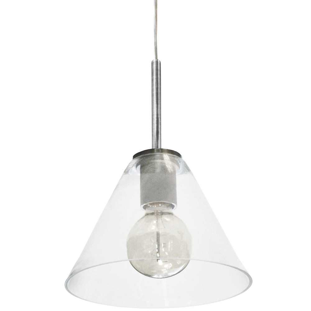 1 Light Incandescent Pendant, Satin Chrome with Clear Glass