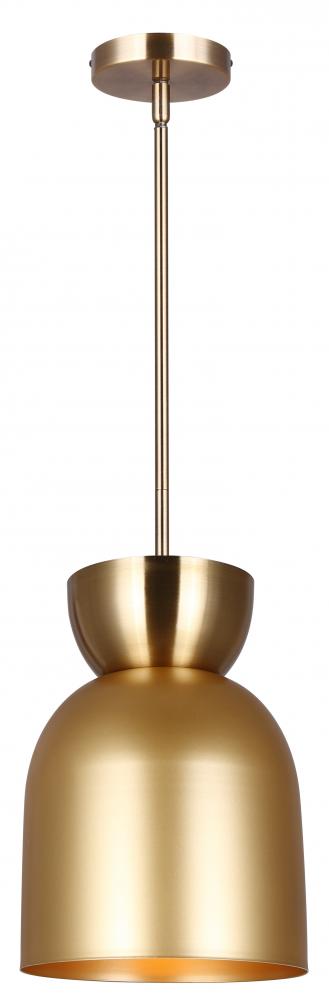 AUREA 60-Watt 1 Light Gold Mid Century Modern Pendant with Gold Metal Shade