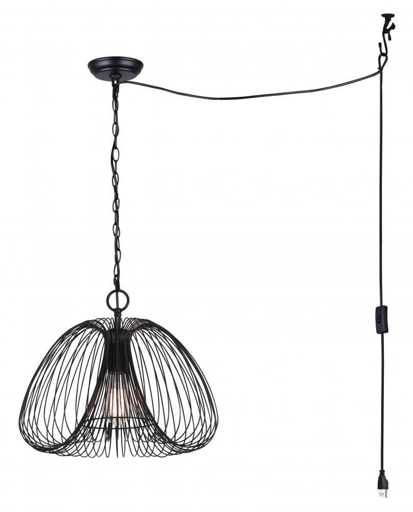 STOCKHOLM 60-Watt 1 Light Black Casual Pendant with Black Metal Shade