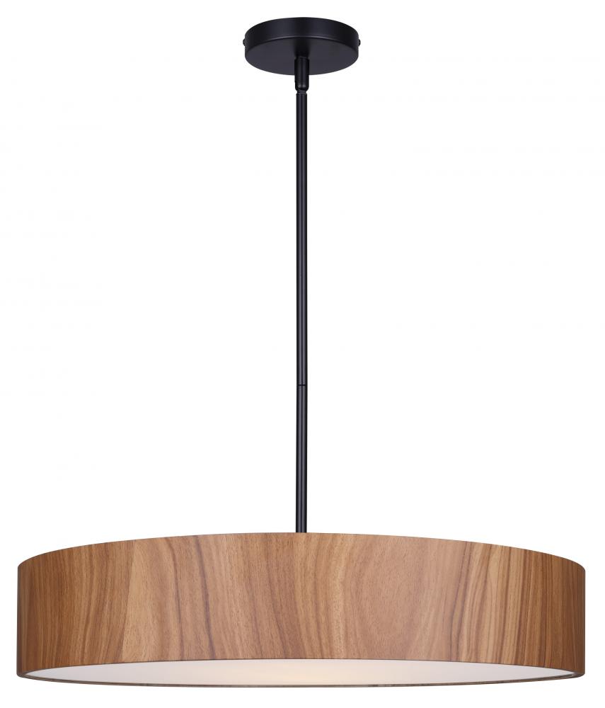 Dexter 60-Watt 4 Light Matte Black Contemporary Pendant with Wood Faux Wood Shade