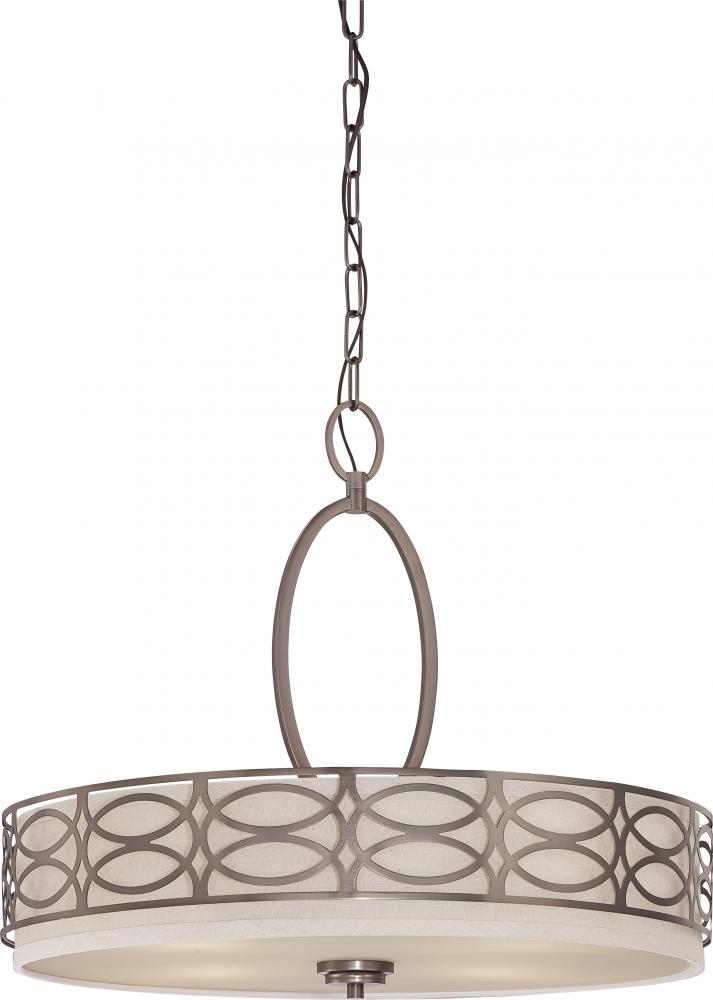 Harlow - 4 Light Pendant with Khaki Fabric Shade - Hazel Bronze Finish