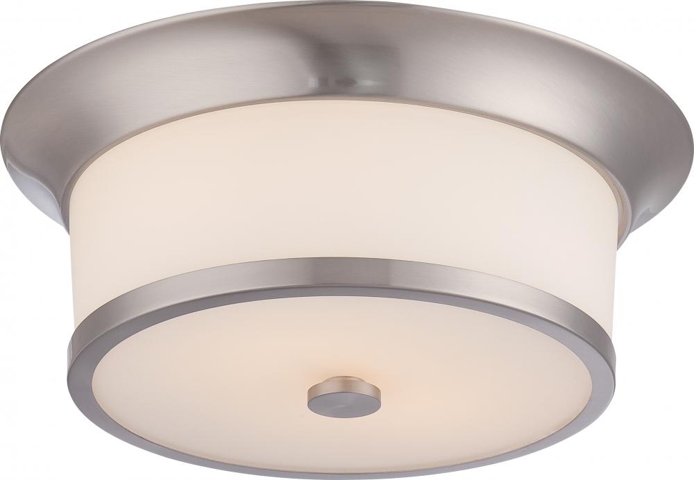 Mobili - 2 Light Flush with Satin White Glass - Brushed Nickel Finish