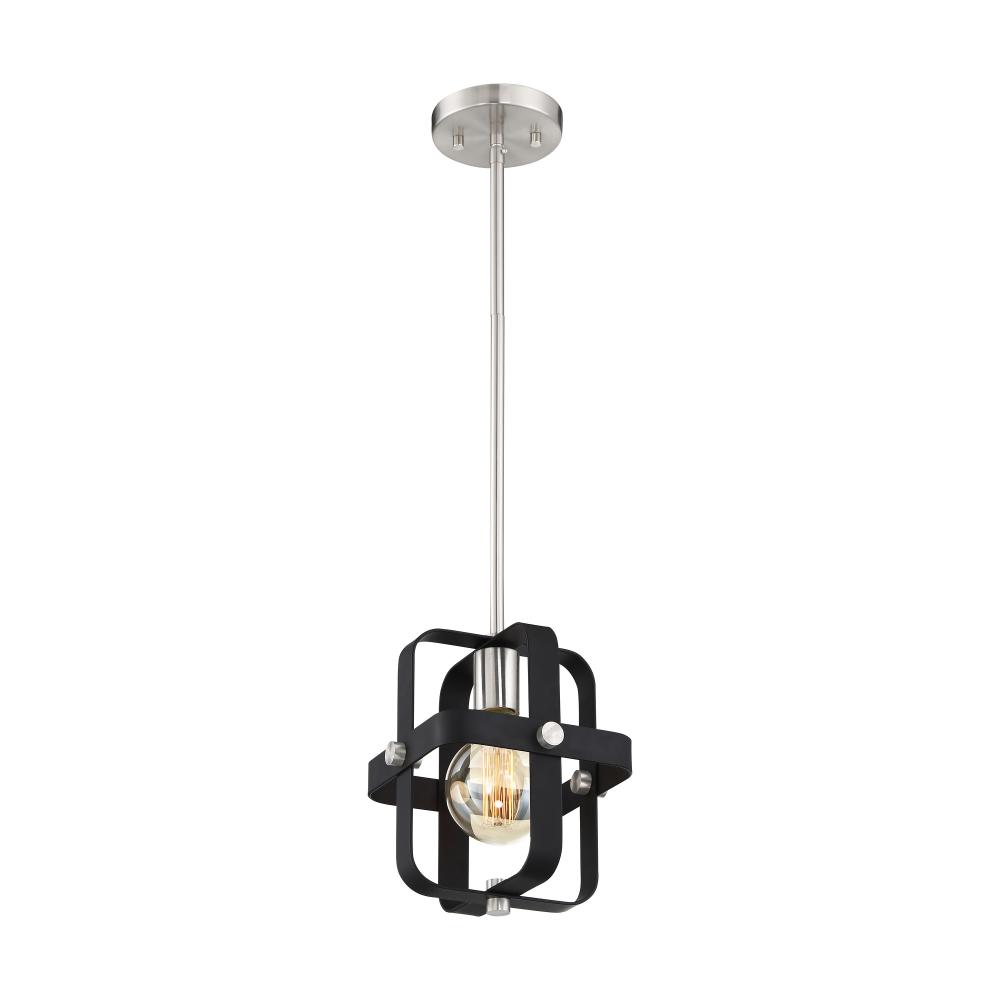 Prana - 1 Light Mini Pendant - Matte Black Finish with Brushed Nickel Accents