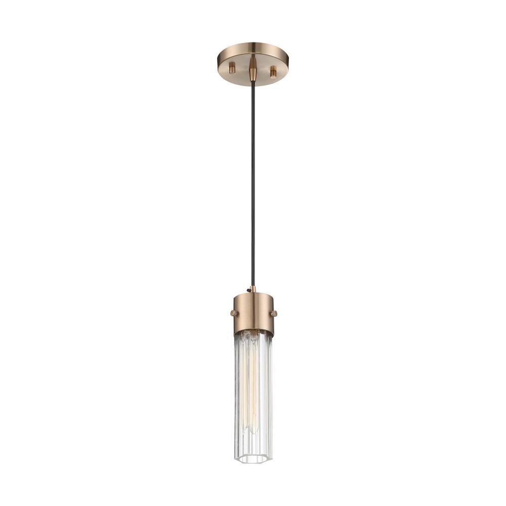 Eaves - 1 Light Pendant - with Clear Ribbed Glass - Copper Brushed Brass Finish