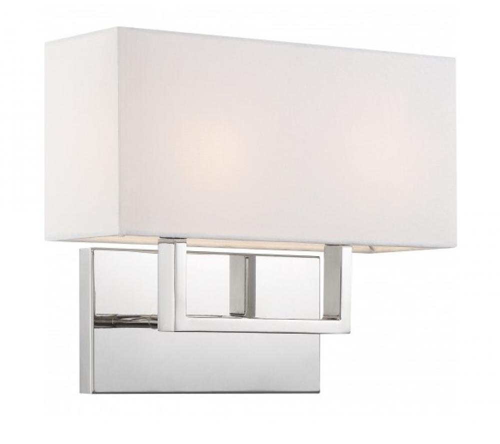 Tribeca - 2 Light Vanity - with White Linen Shade - Polished Nickel Finish