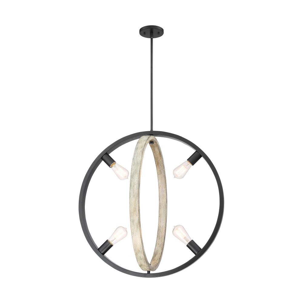 Augusta - 4 Light Pendant - Black with Gray Wood Finish