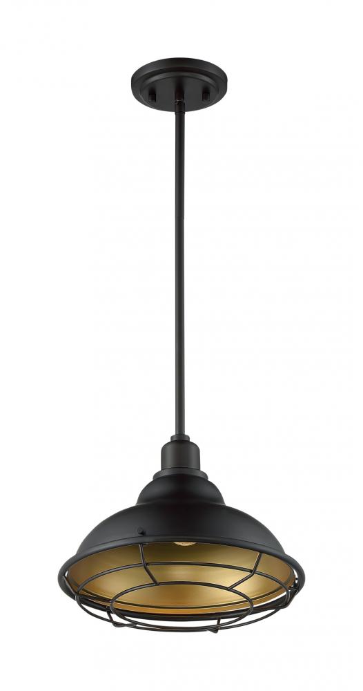 Newbridge - 1 Light Pendant with- Dark Bronze and Gold Finish