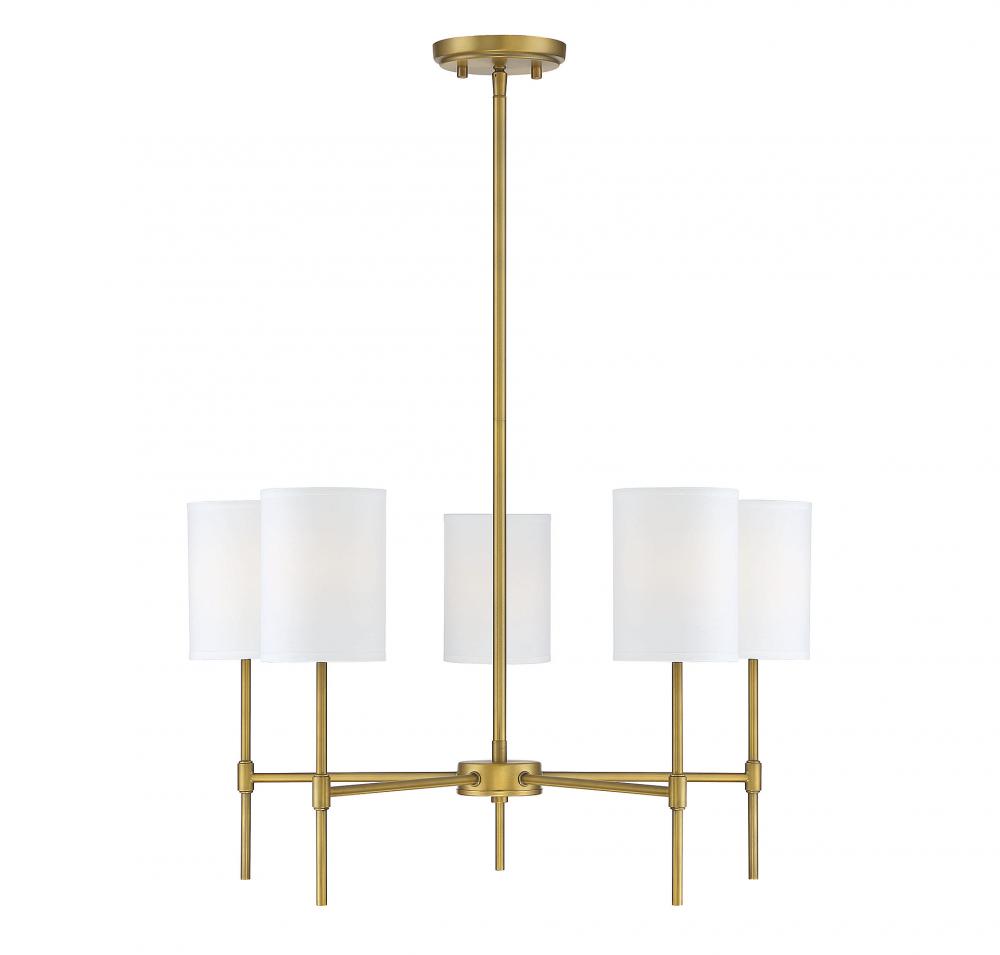 5-Light Chandelier in Natural Brass