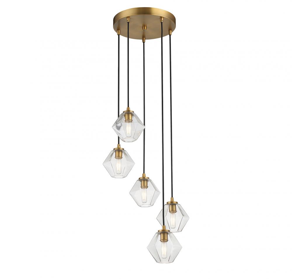 5-Light Chandelier in Natural Brass