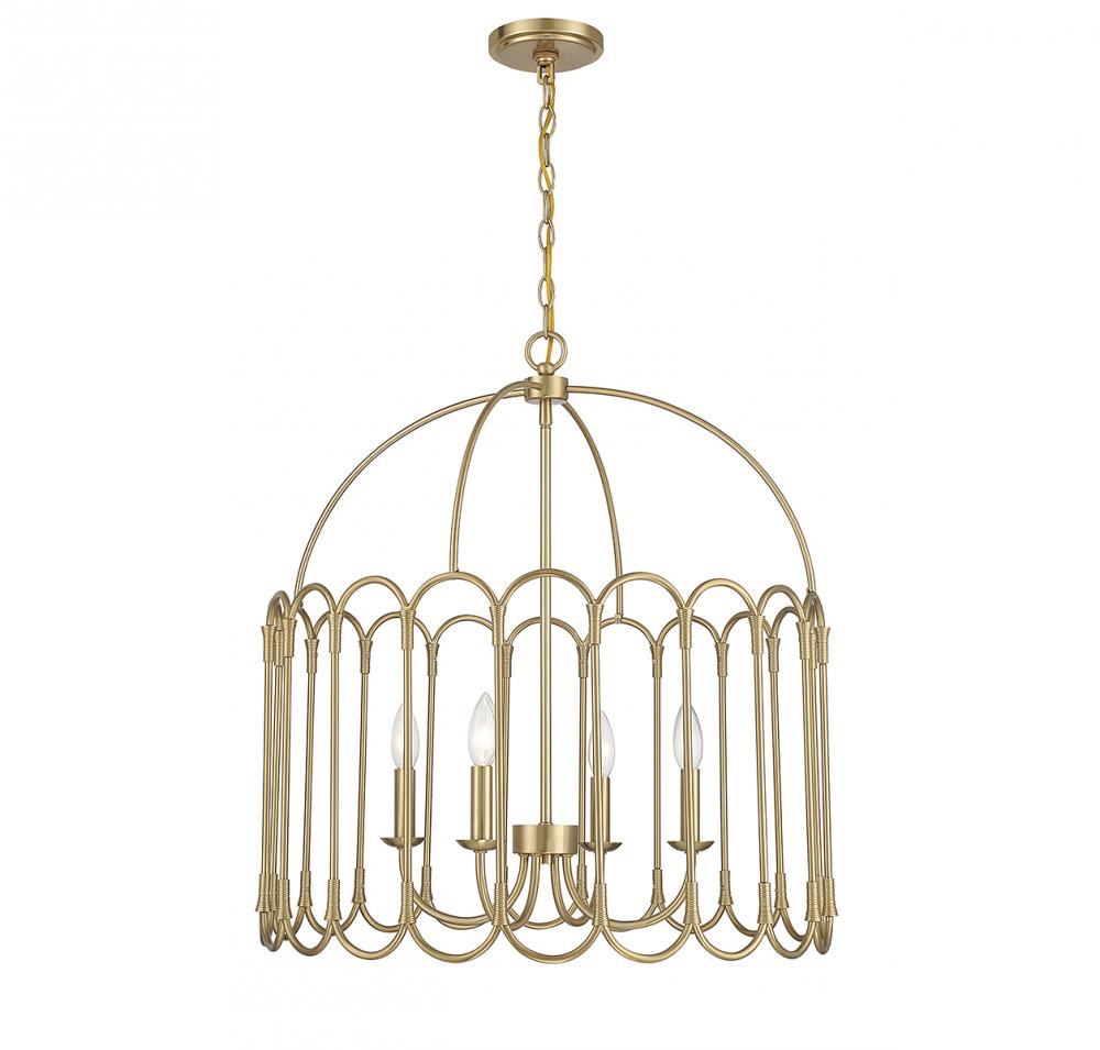 4-Light Pendant in Natural Brass