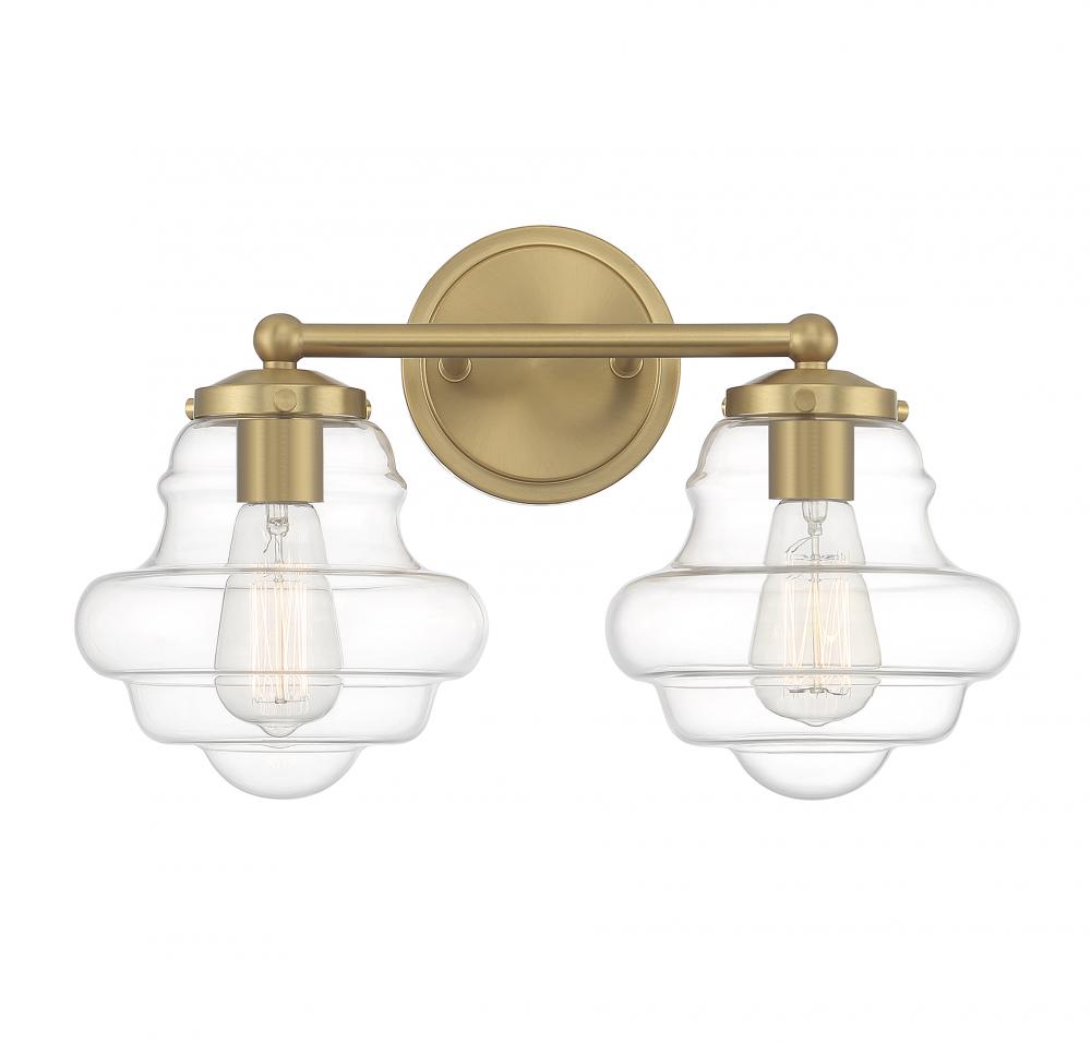 2-Light Bathroom Vanity Light in Natural Brass