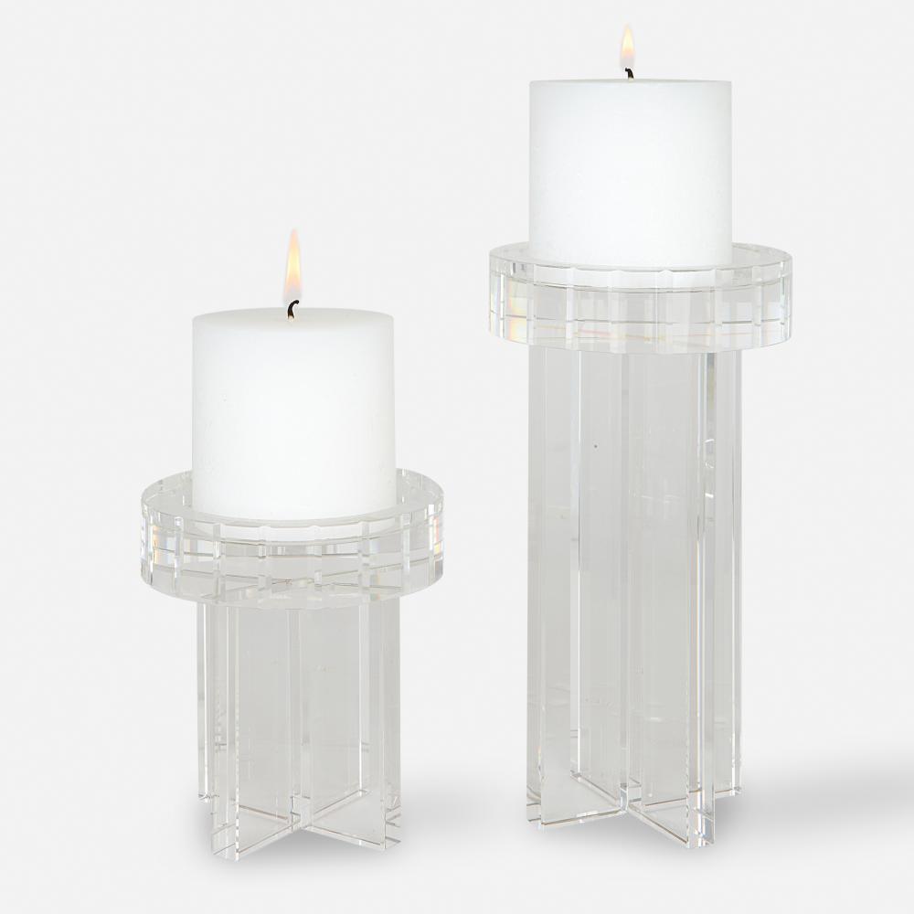 Uttermost Crystal Pillar Candleholders, Set/2