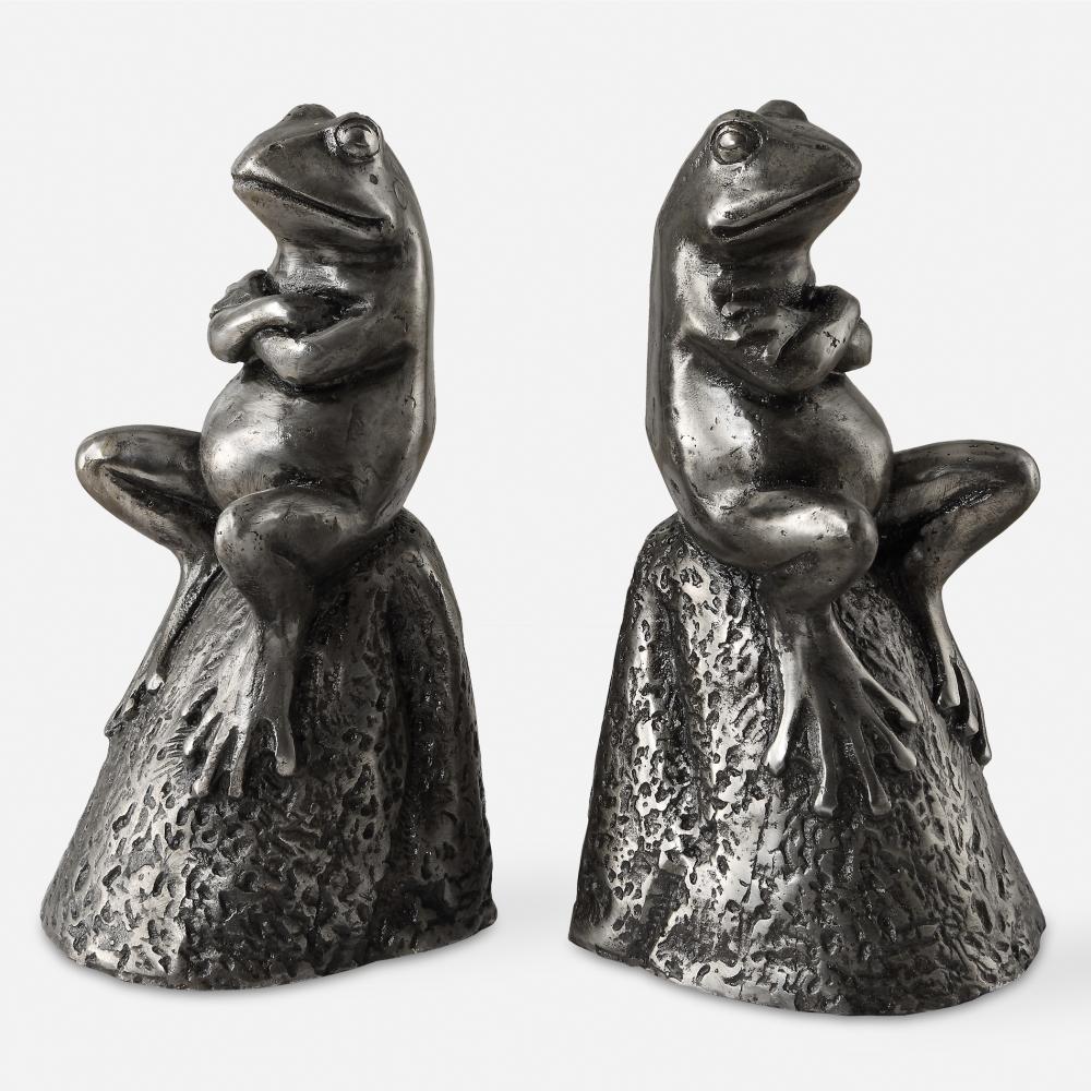 Uttermost Daydreaming Frogs Aged Silver Bookends, S/2